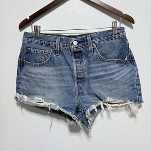 Levis 501 Shorts Womens 30 Distressed Cut Off High Rise Button Fly Cotton